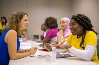 Refugiadas participam de atividade de planejamento de carreira e estímulo ao empreendedorismo em projeto do ACNUR, Pacto Global e ONU Mulheres.